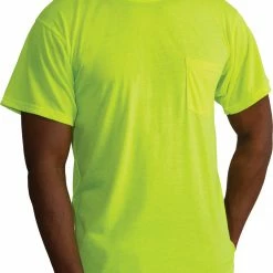 Army Navy Store Shirts Safety Green Moisture Wicking Pocket T-Shirt Short Sleeve Performance Shirt