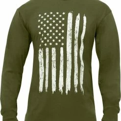 Army Navy Store Olive Drab - US Flag Long Sleeve T-Shirt Shirts