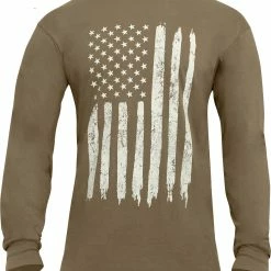 Army Navy Store Shirts Coyote Brown - US Flag Long Sleeve T-Shirt