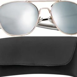 Army Navy Store Gold - Military GI Style 58mm Pilots Aviator Sunglasses With Case - Mirror Lenses