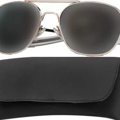 Army Navy Store Sunglasses / Goggles / Optics Gold - Military GI Style 58mm Pilots Aviator Sunglasses With Case - Smoke Lenses