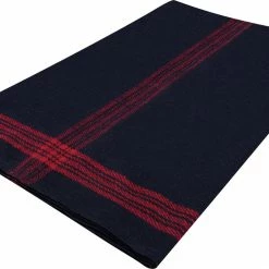 Army Navy Store Blankets Navy Blue / Red - Striped Wool Blanket