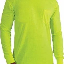 Army Navy Store Safety Green Moisture Wicking Pocket T-Shirt Long Sleeve Performance Shirt