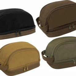 Army Navy Store Camping / Survival Gear Deluxe Canvas Travel Kit Two Tone Dopp Toiletry Bag With Carry Handle