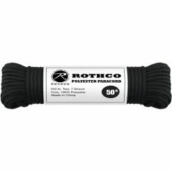 Rothco Black - Polyester 550 LB Tested 100 Feet Paracord Rope Paracord / Rope / Rappelling Gear