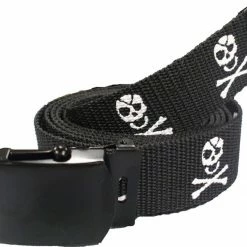 Army Navy Store Black Military Web Belt With Skulls & Crossbones Jolly Roger Emblem 54"
