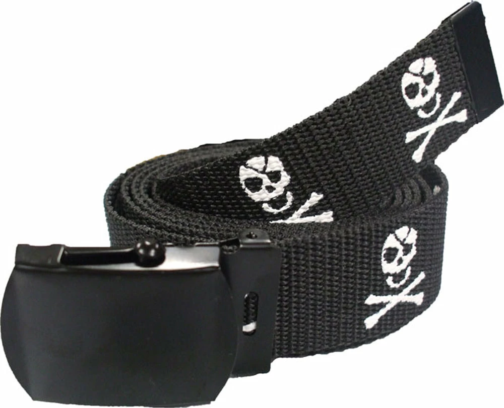 Army Navy Store Black Military Web Belt With Skulls & Crossbones Jolly Roger Emblem 54" 3 Army Navy Store Black Military Web Belt With Skulls & Crossbones Jolly Roger Emblem 54"