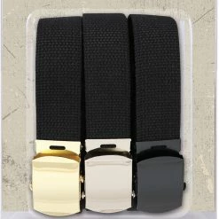 Rothco Black Military Web Belts 100% Cotton Adjustable Belt With Slider Buckle 54" - 3PACK