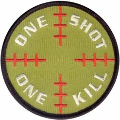 None Olive Drab Military One Shot One Kill Patch With Hook Back 3.25"