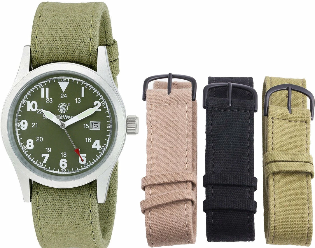 Smith & Wesson Olive Water Resistant Military Interchangeable Band Watch Set 2 Smith & Wesson Olive Water Resistant Military Interchangeable Band Watch Set