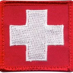 None White Cross Red Embroidered Morale Patch 1-7/8" X 1-7/8"