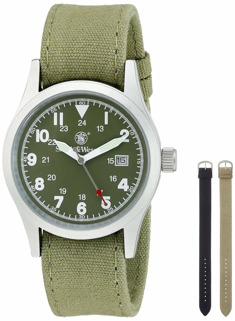 Smith & Wesson Olive Water Resistant Military Interchangeable Band Watch Set 3 Smith & Wesson Olive Water Resistant Military Interchangeable Band Watch Set