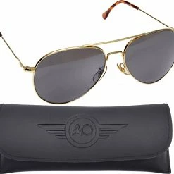 Sunglasses / Goggles / Optics AO Eyewear Gold Aviators 58mm Grey Lenses, Milspec Air Force Pilot Sunglasses