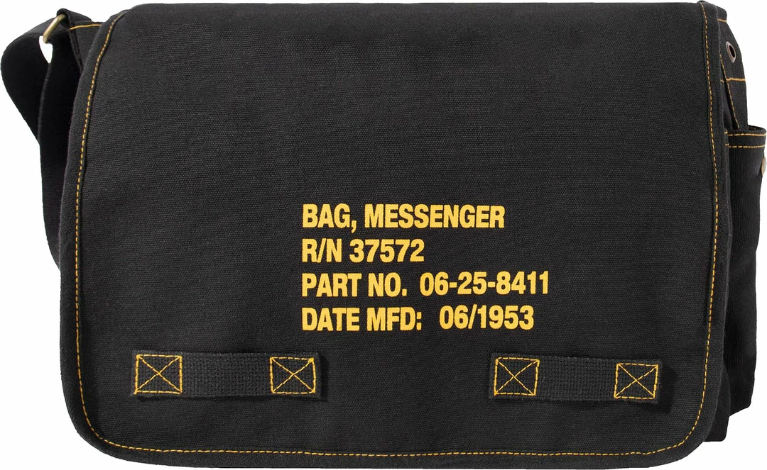 Army Navy Store Black - Heavyweight Canvas Classic Messenger Bag With Military Stencil 4 Army Navy Store Black - Heavyweight Canvas Classic Messenger Bag With Military Stencil