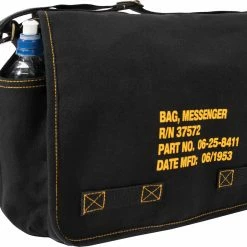 Army Navy Store Black - Heavyweight Canvas Classic Messenger Bag With Military Stencil