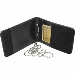 Army Navy Store Black Leather Bi-Fold ID Holder & Neck Chain Clear PVC Pocket Wallet Wallets