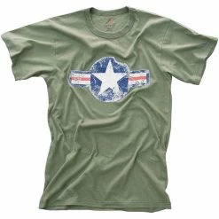 Rothco Shirts Olive Drab - Military Vintage T-Shirt With Army Air Corp Star Emblem