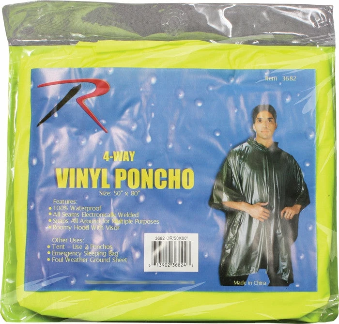 Rothco Neon Green - Hooded Pocket Ponchos - Vinyl Rainwear 3 Rothco Neon Green - Hooded Pocket Ponchos - Vinyl Rainwear