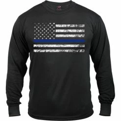Rothco Black - Thin Blue Line Support The Police Distressed Long Sleeve T-Shirt Shirts