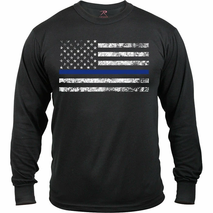 Rothco Black - Thin Blue Line Support The Police Distressed Long Sleeve T-Shirt Shirts 3 Rothco Black - Thin Blue Line Support The Police Distressed Long Sleeve T-Shirt Shirts