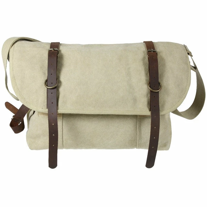 Rothco Khaki - Vintage Canvas Explorer Shoulder Bag With Leather 3 Rothco Khaki - Vintage Canvas Explorer Shoulder Bag With Leather