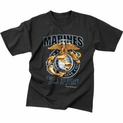 Rothco Shirts Black - MARINES T-Shirt With USMC Emblem