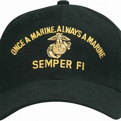 Rothco Black - ONCE A MARINE ALWAYS A MARINE Adjustable Cap With Globe And Anchor Emblem