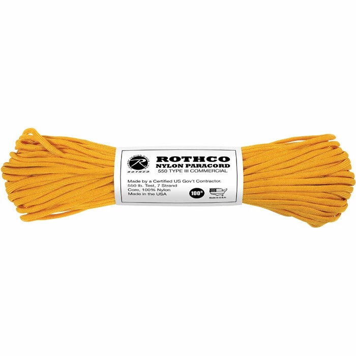 Rothco Goldenrod - Military Grade 550 LB Tested Type III Paracord Rope 100' - Nylon USA Made 3 Rothco Goldenrod - Military Grade 550 LB Tested Type III Paracord Rope 100' - Nylon USA Made