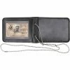 Army Navy Store Black Leather Bi-Fold ID Holder & Neck Chain Clear PVC Pocket Wallet Wallets