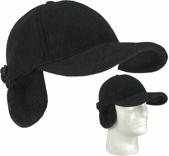 Rothco Black - Polar Fleece Adjustable Baseball Cap With Earflaps Headwear 3 Rothco Black - Polar Fleece Adjustable Baseball Cap With Earflaps Headwear