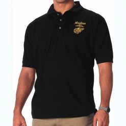 Rothco Shirts Black - MARINES Golf Shirt With Gold USMC Emblem