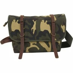 Rothco Woodland Camouflage - Vintage Canvas Explorer Shoulder Bag With Leather