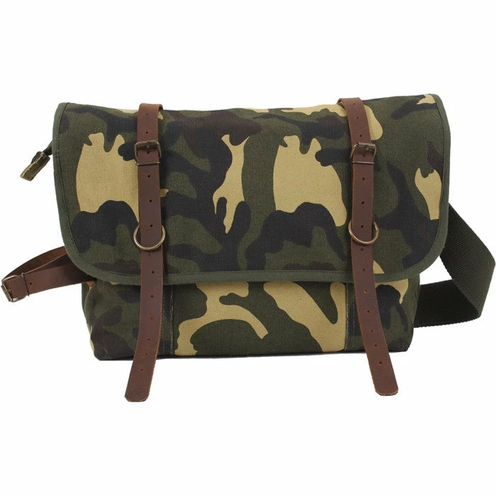 Rothco Woodland Camouflage - Vintage Canvas Explorer Shoulder Bag With Leather 3 Rothco Woodland Camouflage - Vintage Canvas Explorer Shoulder Bag With Leather
