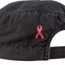 Army Navy Store Headwear Black - Womens Adjustable Vintage Fatigue Cap - With Pink ''Breast Cancer'' Ribbon