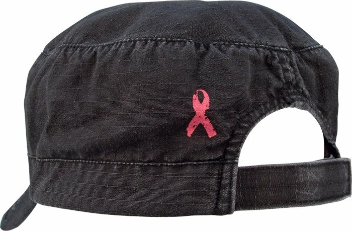 Army Navy Store Headwear Black - Womens Adjustable Vintage Fatigue Cap - With Pink ''Breast Cancer'' Ribbon 4 Army Navy Store Headwear Black - Womens Adjustable Vintage Fatigue Cap - With Pink ''Breast Cancer'' Ribbon