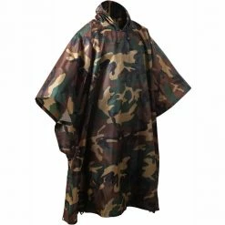 Army Navy Store Rainwear Woodland Camouflage - GI Enhanced Military Style Poncho - Polyester Ripstop