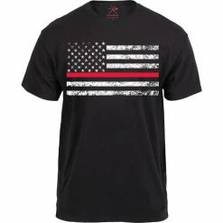 Rothco Shirts Black - Thin Red Line US American Flag Support The Firemen T-Shirt