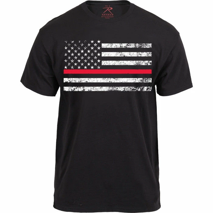 Rothco Shirts Black - Thin Red Line US American Flag Support The Firemen T-Shirt 4 Rothco Shirts Black - Thin Red Line US American Flag Support The Firemen T-Shirt