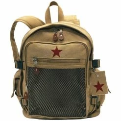 Army Navy Store Khaki - Military Vintage Deluxe Backpack With Red China Star Emblem Bags