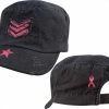 Army Navy Store Headwear Black - Womens Adjustable Vintage Fatigue Cap - With Pink ''Breast Cancer'' Ribbon