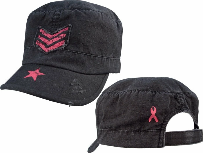 Army Navy Store Headwear Black - Womens Adjustable Vintage Fatigue Cap - With Pink ''Breast Cancer'' Ribbon 3 Army Navy Store Headwear Black - Womens Adjustable Vintage Fatigue Cap - With Pink ''Breast Cancer'' Ribbon