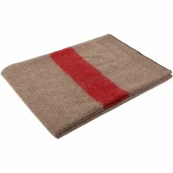 Army Navy Store Blankets Tan Red Strip - Swiss Style Wool Blanket