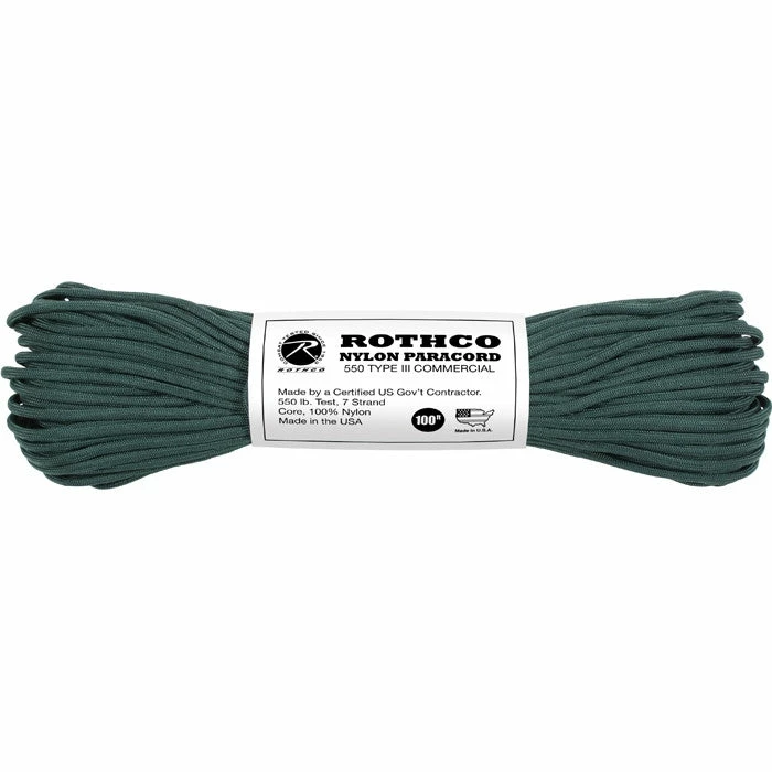 Rothco Hunter Green - Military Grade 550 LB Tested Type III Paracord Rope 100' - Nylon USA Made Paracord / Rope / Rappelling Gear 3 Rothco Hunter Green - Military Grade 550 LB Tested Type III Paracord Rope 100' - Nylon USA Made Paracord / Rope / Rappelling Gear