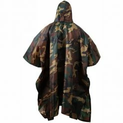 Army Navy Store Rainwear Woodland Camouflage - GI Enhanced Military Style Poncho - Polyester Ripstop