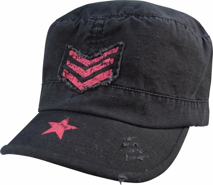 Army Navy Store Headwear Black - Womens Adjustable Vintage Fatigue Cap - With Pink ''Breast Cancer'' Ribbon 5 Army Navy Store Headwear Black - Womens Adjustable Vintage Fatigue Cap - With Pink ''Breast Cancer'' Ribbon