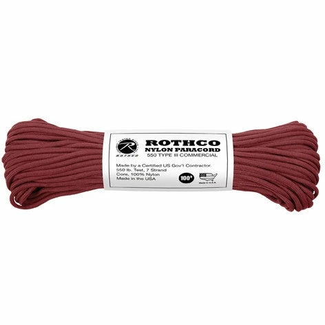 Rothco Burgundy - Military Grade 550 LB Tested Type III Paracord Rope 100' - Nylon USA Made 3 Rothco Burgundy - Military Grade 550 LB Tested Type III Paracord Rope 100' - Nylon USA Made