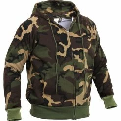 Rothco Shirts Woodland Camouflage - Thermal Lined Zipper Hooded Sweatshirt