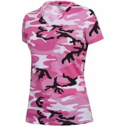 Rothco Shirts Pink Camouflage - Womens Long Length V-Neck T-Shirt