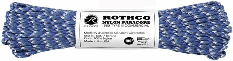 Rothco Paracord / Rope / Rappelling Gear Blue Camouflage - Military Grade 550 LB Tested Type III Paracord Rope 100' - Nylon USA Made 3 Rothco Paracord / Rope / Rappelling Gear Blue Camouflage - Military Grade 550 LB Tested Type III Paracord Rope 100' - Nylon USA Made