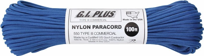 Rothco Royal Blue - Military Grade 550 LB Tested Type III Paracord Rope 100' - Nylon USA Made 3 Rothco Royal Blue - Military Grade 550 LB Tested Type III Paracord Rope 100' - Nylon USA Made